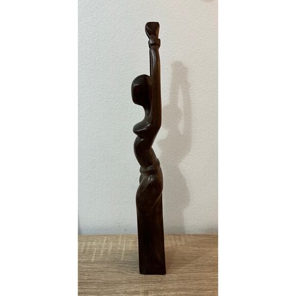 Wooden Statue of Dancing Woman Tribal 13" Tall African The Dancer Carved Ebony - Picture 7 of 8
